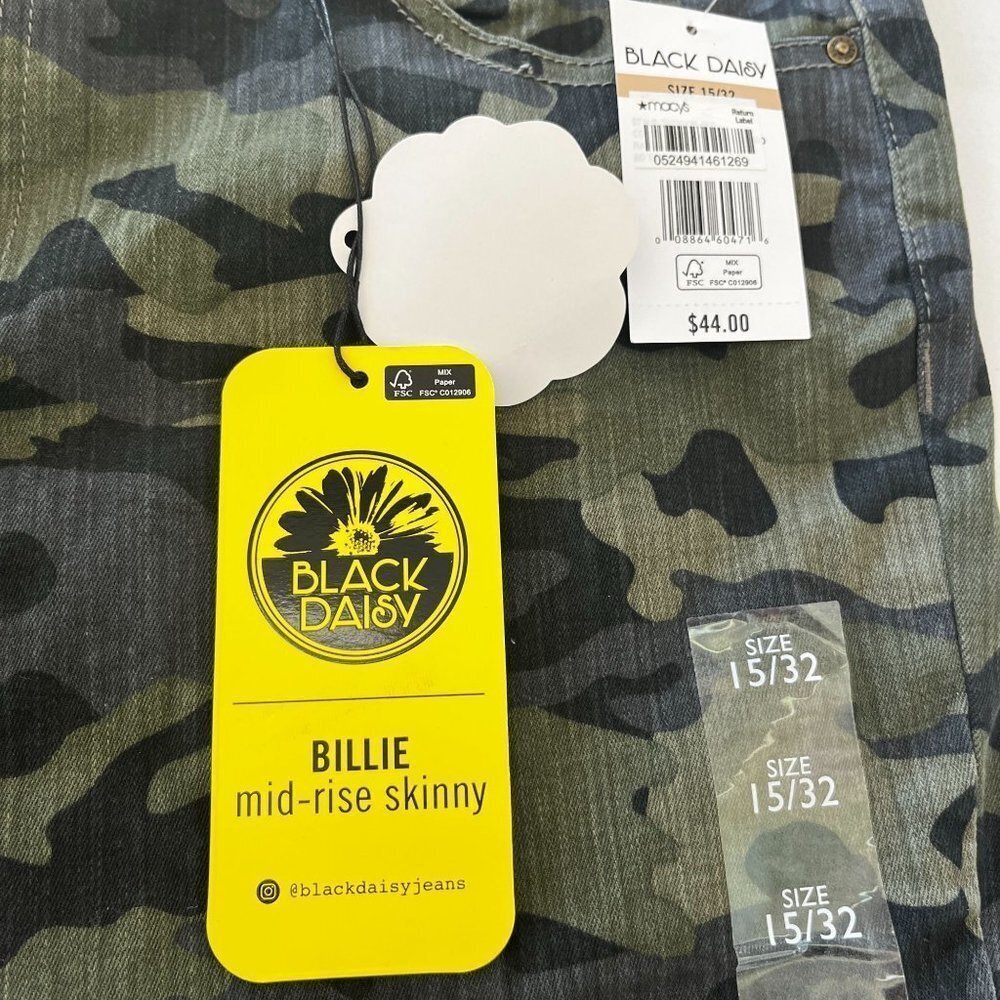 Black Daisy Billie Jeans Womens 15 Camo Skinny Mid-Rise Green‎ Camouflage NWT - Picture 6 of 10
